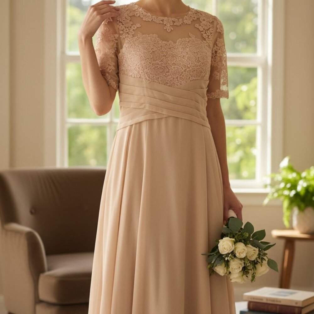 Elegant Lace Bodice Midi Dress in Blush - Picture 2 of 3